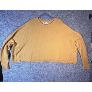 Hollister Crew Neck Oversized Sweater Sz‎ L Yellow Chunky Knit Cotton Blend Cozy